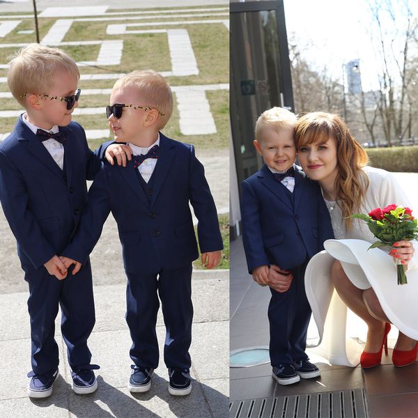 Azul marino Niños Trajes formales Cena Tuxedos Niño pequeño Padrino Niños Niños Ocasión especial Traje Ropa formal (chaqueta + pantalones)