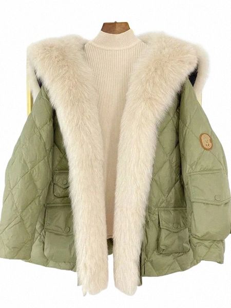 Collier marine Lg col de fourrure Parker doudoune veste d'hiver femmes 2023 femmes blanc canard vers le bas chaud Cott Parka manteau manteau d'hiver n4AL #