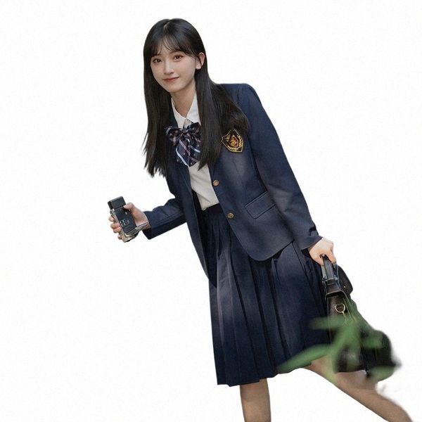 Chaqueta azul marino para niñas, abrigo escolar, ropa de escuela secundaria, traje Jk, uniforme coreano japonés para estudiantes graduados, chaqueta Seifuku 16R5 #