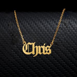 Chris Old English Name Collier en acier inoxydable 18K Gold pour femmes bijoux Plaque name