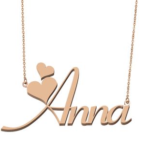 Collar con nombre de Anna, colgante con placa con nombre personalizado para mujeres, niñas, regalo de cumpleaños, joyería para mejores amigos, colgante de acero inoxidable chapado en oro de 18 quilates