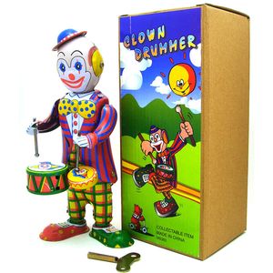 NB Cartoon Tilplate Retro Wind-Up Toy, Clown Beat Drum, Nostalgische Stijl, Individueel Ornament, Kid Verjaardag Xmas Geschenken, Verzamelen, MS363, 2-2