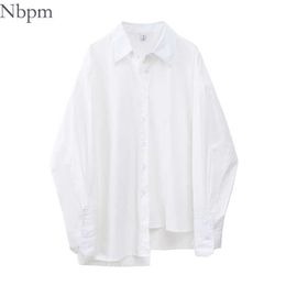 NBPM Printemps Vêtements pour femmes Blouses Noir et Blanc Blouses à manches longues Chemises Asymétriques Top femme Vêtements Femme Tunique Mode 210529