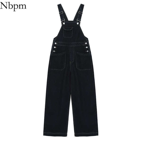 NBPM Printemps Vêtements pour femmes Denim Salopette Large Jambe Jeans Femme Taille Haute Baggy Pantalon Pantalon Noir Boyfriend 210529