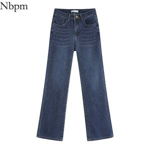 Nbpm vrouwen chique mode met vintage hoge taille uitlopende jeans vrouwelijke student jeans slanke wassen cool meisje lente 210529