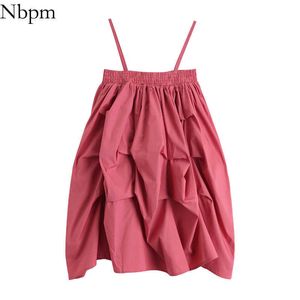 Nbpm vrouwen zoete mode met roze gedrapeerde spaghetti riemen damesjurk veelzijdige chique lente zomer sundresses losse 210529