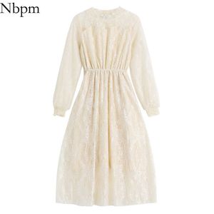 Nbpm Femmes Mode douce avec garnitures Tulle Pétale Manches Robe pour femme Élégante Col montant Robes Mujer Party Chic 210529