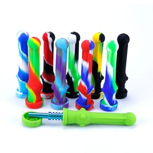 NC Silicone Nectar Collector Dabs Pipe À Fumer Avec Pointe De Quartz À Ongles En Titane Coloré Tenu À La Main Paille Dab Oil Rigs