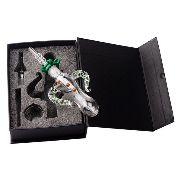 NC006 Tubos de vidrio para cachimba Dab Rig Bubbler Bong Caja de regalo 14 mm 18 mm Cuarzo Cerámica Cera para uñas Plato Buey Cuerno Estilo Pipa para fumar