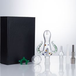 NC006 Rauchpfeife Dab Rig Glasbong Geschenkbox 14 mm 19 mm Titan-Quarz-Keramik-Nagelklammer Wachsschale Dab-Nagel Doppel-Ochsenhorn Etwa 5,55 Zoll Röhren-Bubbler-Bongs