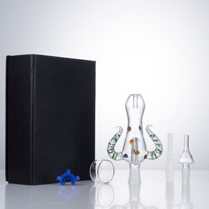 NC006 Pipe à fumer Dab Rig verre eau Bong boîte-cadeau 14mm 19mm titane quartz céramique pince à ongles plat de cire double corne de bœuf barboteur