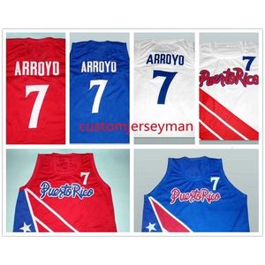 Nc01 Equipo Puerto Rico # 7 Carlos Arroyo camisetas de baloncesto blanco rojo azul Hombre Cosido Tamaño personalizado S-5XL