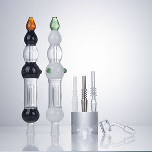 NC013 Longitud del tubo de vidrio de la cachimba Aproximadamente 26 cm con 14 mm Cerámica Cuarzo Punta de metal Cuarzo Banger Nail Oil Rigs Concentrado Dab Rig Paja Fumar Bongs Tuberías