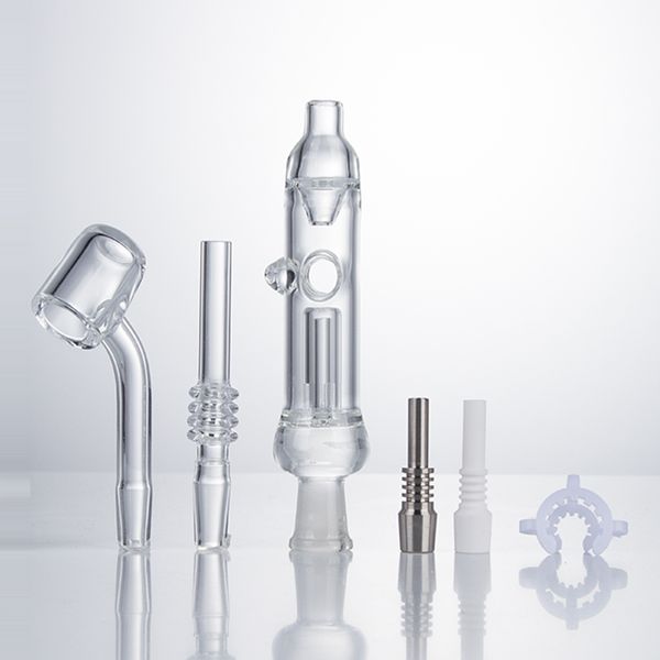 NC018 Dab Rig Glass Bong Pipa para fumar 10 mm 14 mm Cuarzo Clavos de cerámica Cuarzo Banger Pipe Clip Agujero de aire Reciclador Bubbler Pipes Bongs de agua