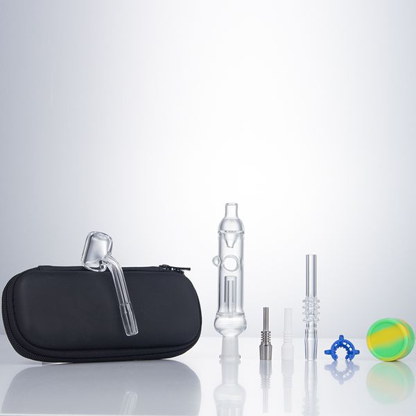 NC018 Dab Rig Glass Bong Pipas para fumar 10 mm Titanio Cerámica Nails Cuarzo Banger Nail Clip Dabber Tool Silicon Jar Bag Set Agujero de aire Reciclaje de agua Perc Bubbler Pipe