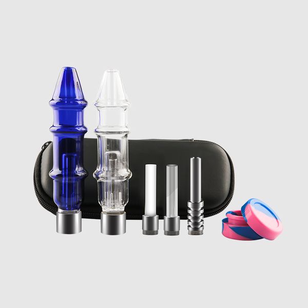 NC028 Kit portátil para fumar Filtro de vidrio colorido Tubería Bubbler con 510 hilos Clavo de titanio o puntas de cuarzo Dab Pipes Mini Glass Water Bong