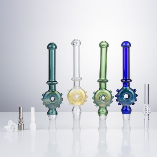 NC083 Dab Rig Pipas para fumar Color embriagador 10 mm Titanio Cerámica Cuarzo Clavo Clip O Anillo Remolino Flujo de aire Tubo de vidrio