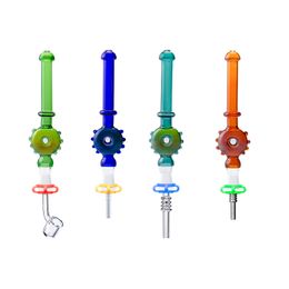 NC083 Narguilé Dab Rig Fumer Pipes Perruque Wag 10mm Titane Céramique Quartz Banger Nail Clip O Ring Swirl Airflow Verre Pipe Fit Your Palm