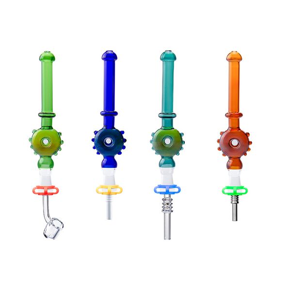 NC083 Hookah Dab Rig Pipas para fumar Peluca Wag 10 mm Titanio Cerámica Cuarzo Banger Nail Clip O Anillo Remolino Flujo de aire Tubo de vidrio Se adapta a su palma