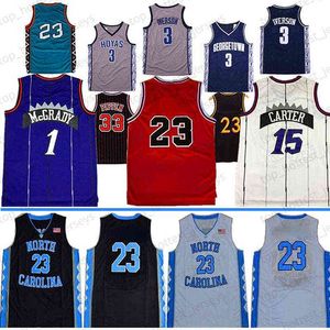 NCAA 1 McGrady North Carolina Basketball Jerseys 33 Pippen UNC Tar Heels 23 Michael Vince 15 Carter Tracy Georgetown Allen 3 Iverson Vintage