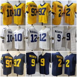 97 Aidan Hutchinson 10 Tom Brady Voetbalshirt Michigan 4 Jim Harbaugh Desmond Howard Charles Woodson Jabrill Peppers College Jerseys Wit Marineblauw