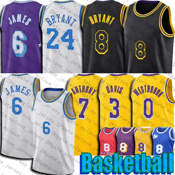 Lebron 6 James Black Mamba Basketball Jersey Carmelo 7 Anthony 3 Davis Russell 0 Westbrook Maillots 75e anniversaire City Uniform