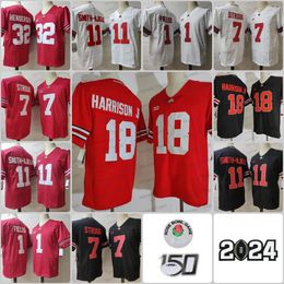 OSU 18 Marvin Harrison Jr. Camiseta de fútbol 7 CJ Stroud 11 Jaxon Smith-Njigba 1 Justin Fields 32 Henderson Ohio State Buckeyes College Blanco Rojo Jersey para hombre 150