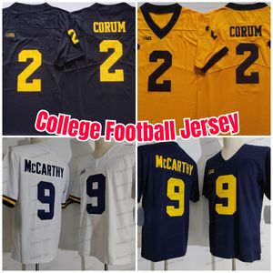 NCAA 2 Blake Corum Mike McCray Football Jersey Michigan Wolverines Jaune College Navy Hommes Maillots de Football Cousu Blanc
