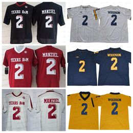 NCAA 2 Charles Woodson voetbalshirt Texas AM Aggies 2 Johnny Manziel Michigan Wolverines Red White College heren gestikte truien