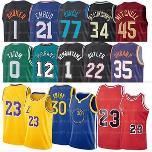 LeBron Stephen Curry 30 Maillot de basket-ball Ja Morant Joel Embiid Devin Booker Kevin Durant Jayson Tatum Jimmy Butler 1 Victor Wembanyama Donovan Mitchell Luka Doncic