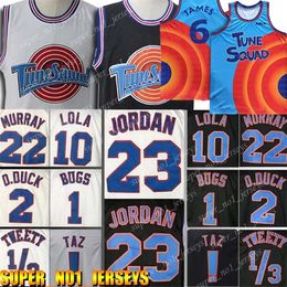 NCAA 23 1 Bugs Movie Jerseys Space Jam Tune Squad Lebron James 6 basketbalshirt 2021 Jeugd Heren Blauw 22 Bill Murray 10 Lola D.DUCK!Taz 1/3 Tweety Shorts Zwart Wit