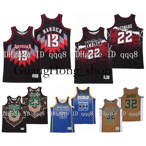 NCAA 23 James JAMES 13 HARDEN KAWHI 22 LEONARD DENNIS 10 RODMAN ALTERNATE JERSEY Irish High School 100% Ed Basketball Jersey Rare