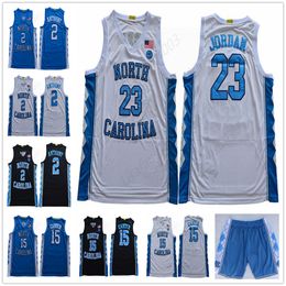 NCAA 23 Michael basketbalshirts met korte mouwen heren gestikt North Carolina College wit lichtblauw jersey S-XXL