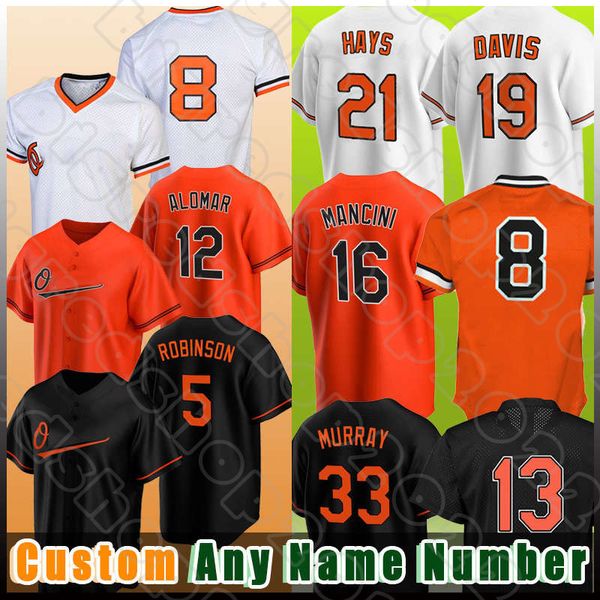 Maillots de baseball Cal Ripken Jr Trey Mancini Chris Davis Rougned Odor Austin Hays Jorge Mateo Anthony Santander Roberto Alomar Eddie Murray Brooks Robinson Mullins