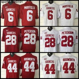 Ncaa 6 Baker Mayfield Football Jersey Oklahoma Sooners 28 Adrian Peterson 44 Brian Bosworth College Maroon Red White Ed Hombres Jerseys