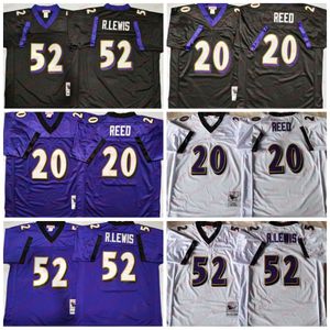 NCAA 75th Vintage Throwback Football 20 Ed Reed Jersey Men Retro 52 Ray Lewis Black Purple White tout cousu