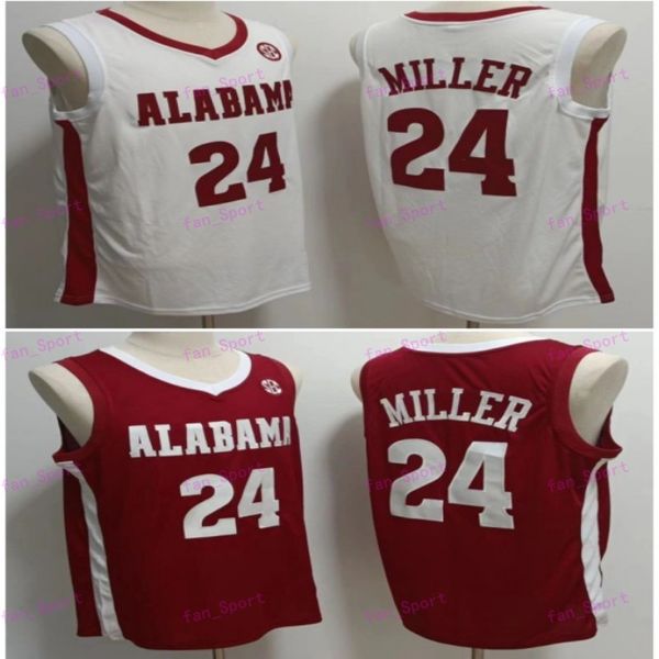 Maillot de basket-ball NCAA Alabama Brandon Miller Sexton rouge blanc cousu