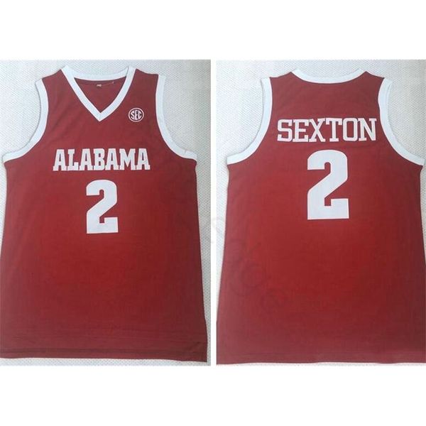 NCAA Alabama Crimson Tide College Collin # 2 Sexton Jersey Accueil Rouge Cousu Collin Sexton Basketball Maillots Chemises S-XXL