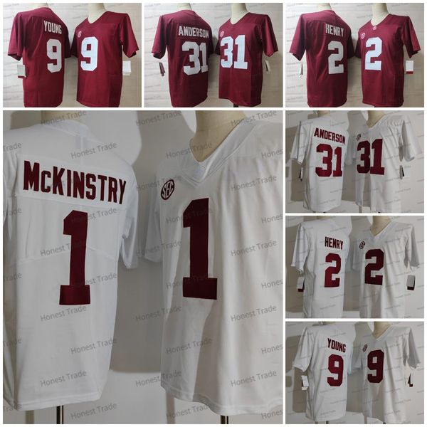 Ncaa Alabama Crimson Tide Football Jersey 31 Anderson 9 Young 2 Henry Rouge Blanc Hommes Ed College Maillots Brodés