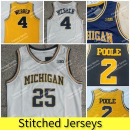 College Basketball Jersey Michigan Wolverines 2 Jorda Poole Chris Webber 4 Juwan Howard 25 Jalen Rose 5 Jaune Marine Hommes Maillots Cousus