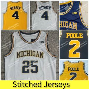 College Basketball Jersey Michigan Wolverines 2 Jorda Poole Chris Webber 4 Juwan Howard 25 Jalen Rose 5 Jaune Marine Hommes Maillots Cousus