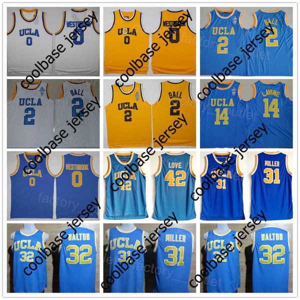 NCAA Basketball UCLA Bruins College Reggie Miller Jersey 31 Kevin Love 42 Russell Westbrook 0 Lonzo Ball 2 Zach LaVine 14 Bill Walton 32