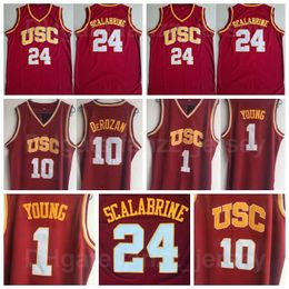 NCAA Basketball USC Trojans College 24 Brian Scalabrine Jersey Homme 1 Nick Young DeMar DeRozan 10 Université Rouge Team Couleur Chemise de broderie Respirant Sport Vente