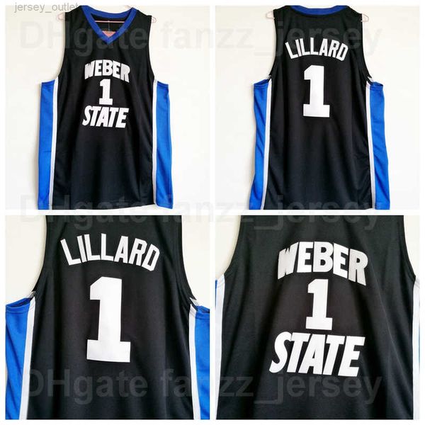 NCAA Basketball Weber State Damian Lillard College Maillots 0 Hommes Université Noir Équipe Couleur Chemise Respirante Pour Les Fans De Sport Pur Coton Excellente Qualité En Vente