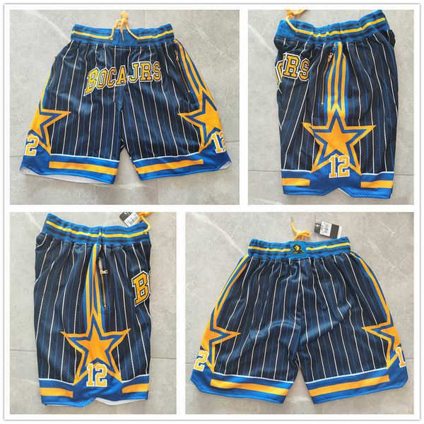 NCAA BOCAJRS Pantalones cortos de baloncesto Hombre Bolsillos con cremallera Azul marino Retro 1960- Todos los pantalones de chándal cosidos Hip Pop Fashion Pant