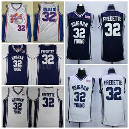 NCAA Brigham Young Cougars College Basketball 32 Jimmer Fredette Jerseys Équipe universitaire Bleu marine Extérieur Blanc Broderie et couture Respirant pour les fans de sport