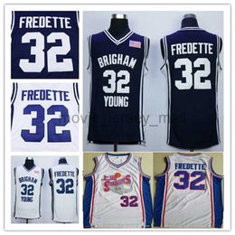 NCAA Brigham Young Cougars Jimmer Fredette College Maillots de basket-ball Bleu marine Blanc # 32 Jimmer Fredette Chemises Maillot universitaire
