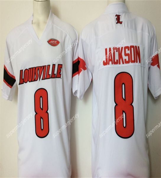 NCAA Cardinal College Football Maillots # 8 Lamar Jackson Rouge Noir Université L.Jackson Chemises Cousues
