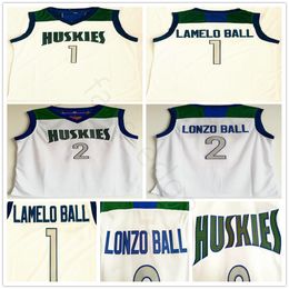 NCAA Chino Hills Huskies High School Lamelo # 1 Ball Jersey Home White Centred Lonzo # 2 Ball Basketball Jerseys Shirts Mix Order