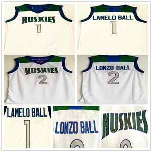 NCAA Chino Hills Huskies High School Lamelo #1 Ball Jersey Home Wit gestikte Lonzo #2 Ball Basketball Jerseys Shirts Mix Order